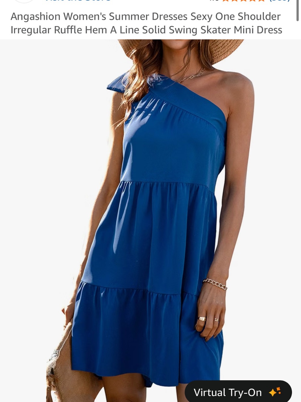 Angashion Blue One Shoulder Tiered Mini Dress Size M